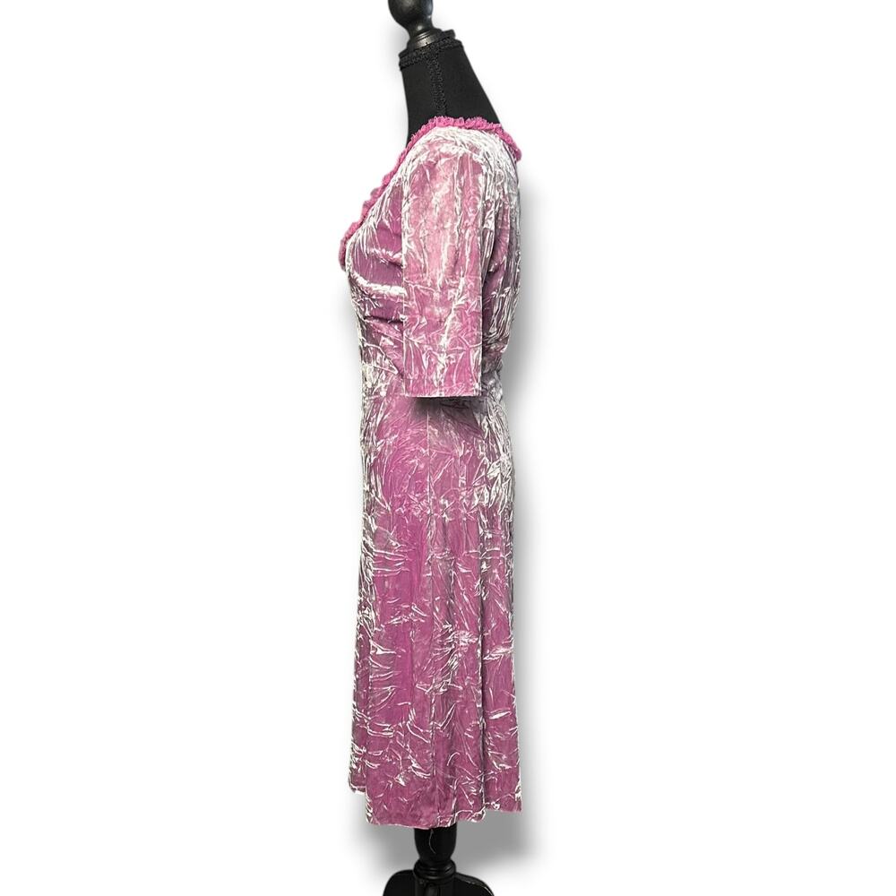 Vintage 90s Y2k Betsey Johnson New York Crushed Velvet Pink Sheath Dress Sz M - Picture 10 of 10